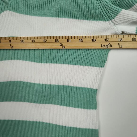 Croft & Barrow V-Neck Sweater Women's M Mint Green/White Stripes Long Sleeves - Picture 4 of 9